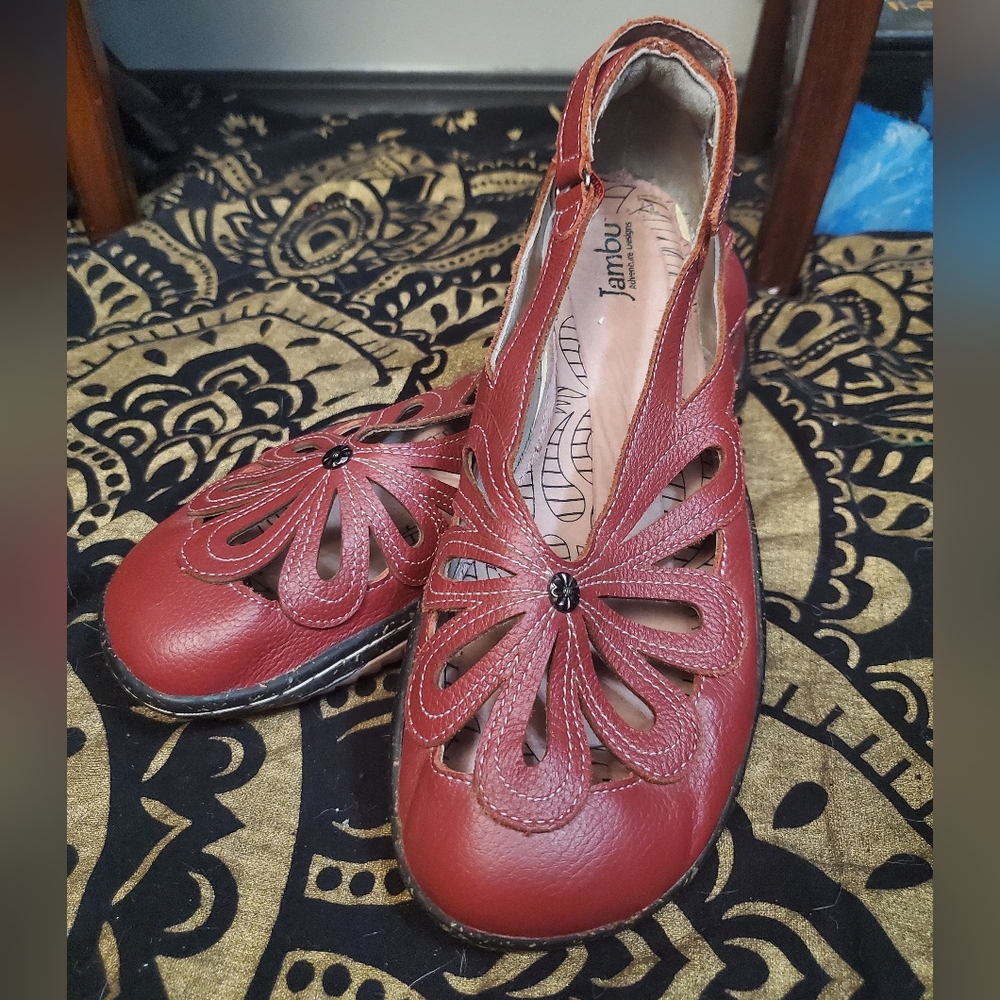 Jambu Red Flats with Perforated Design
